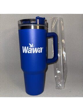 WAWA Blue Stainless Steel 40oz Tumbler Hot Cold Beverage Lid Straw Travel Coffee